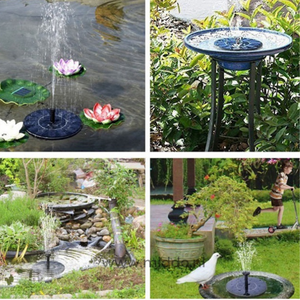 plusieurs configurations de la fontaine solaire dans différents jardins et bassins