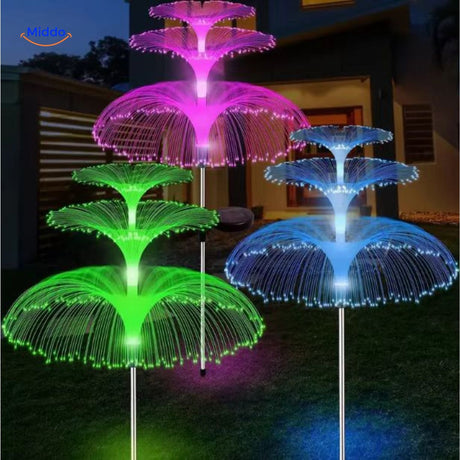 fontaine solaire à éclairage multicolore mélangé pour décoration de jardin en soirée