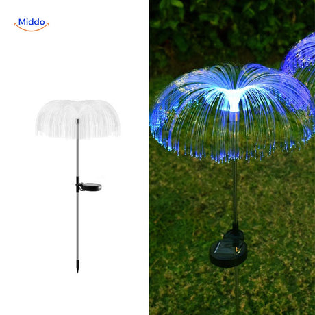 fontaine solaire fiber optic avec effets lumineux multicolores changeants dans le jardin