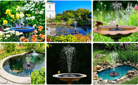 fontaine solaire installée dans des étangs naturels et jardins variés en plein air