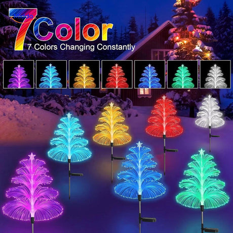 fontaine solaire fiber optic avec décorations lumineuses colorées en forme d'arbre dans le jardin