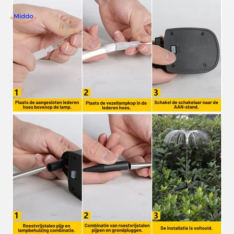 guide d'installation de la fontaine solaire fiber optic en plusieurs étapes illustrées