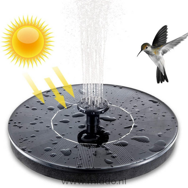 fontaine solaire pour jardin avec panneau solaire et colibri, vue détail