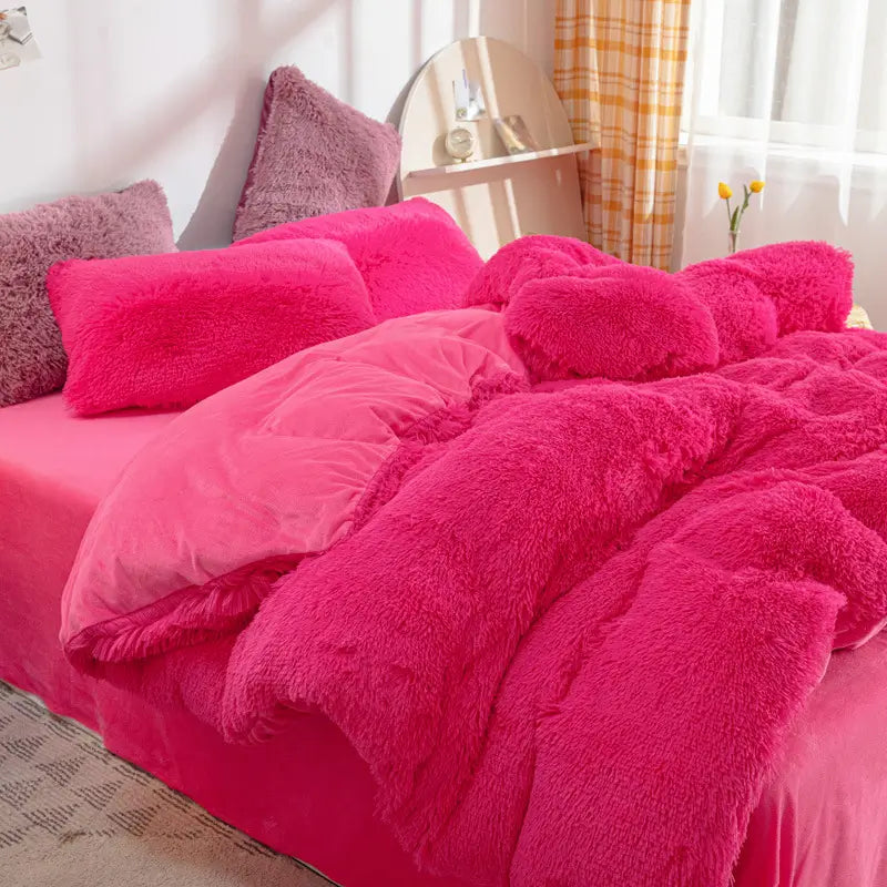 Parure de lit Teddy Fluffy en polaire, Fuchsia
