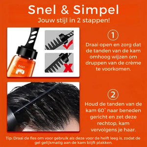 application du gel cheveux 2 en 1 avec le peigne fourni, geste de coiffage étape par étape