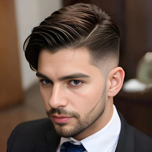 jeune homme avec côtés courts et dessus long coiffé avec le gel 2 en 1, vue de côté