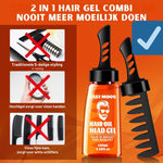 flacon de gel cheveux 2 en 1 avec peigne intégré et comparaison avantages propreté des mains