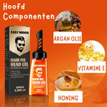 flacon de gel cheveux 2 en 1 avec liste des ingrédients : huile d'argan, vitamine E et miel