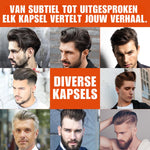 8 hommes avec différentes coiffures obtenues grâce au gel cheveux 2 en 1, avant et après
