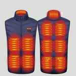 gilet chauffant usb rechargeable en coloris bleu marine, vue de face