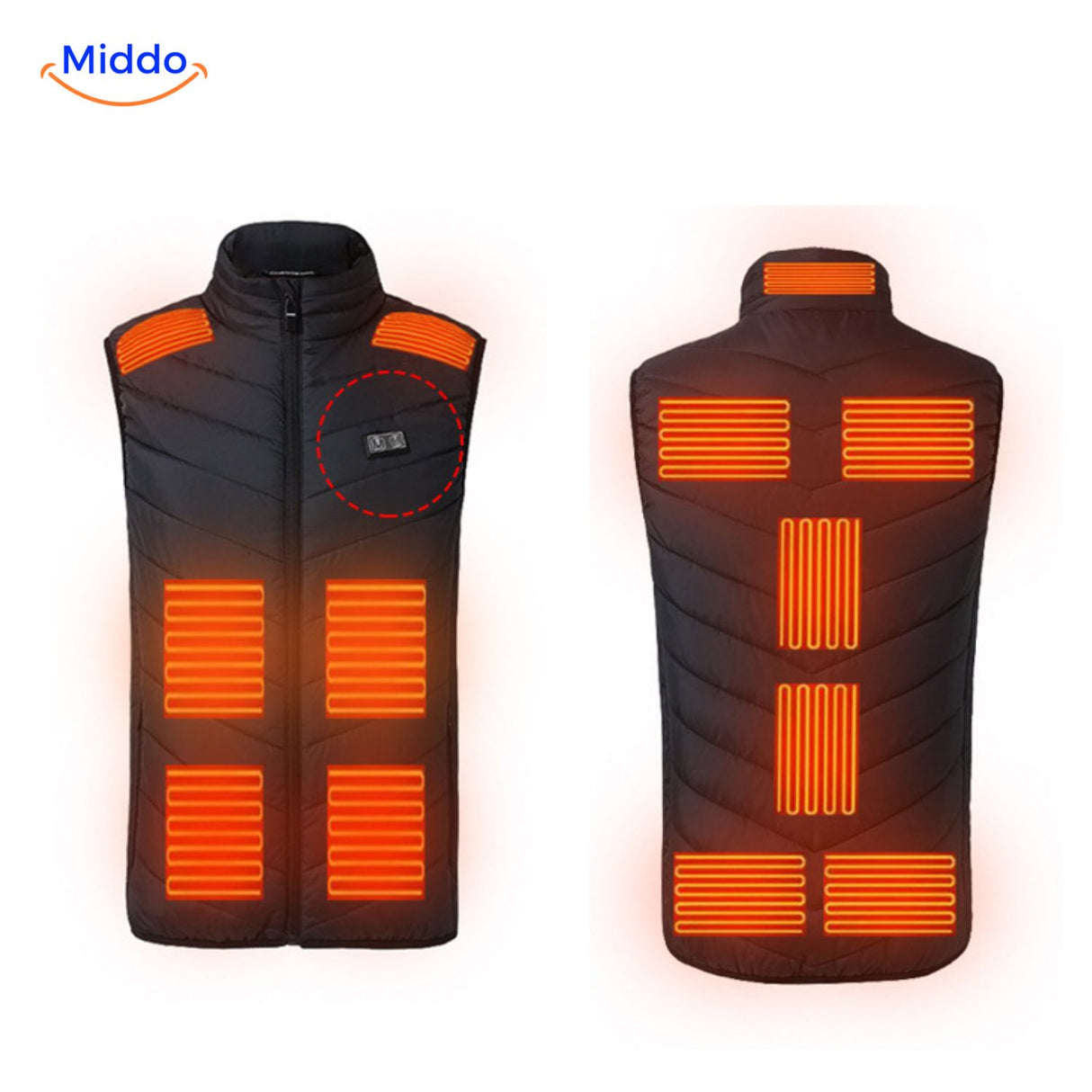 gilet chauffant bleu avec zoom sur la qualité et la durabilité du tissu technique