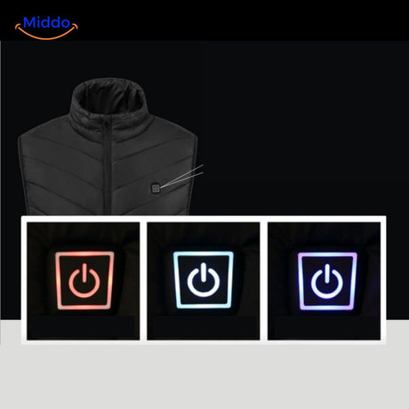 gros plan sur le bouton de réglage de température du gilet chauffant rechargeable usb
