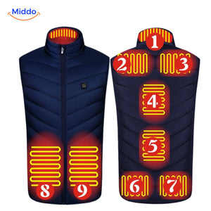 gilet chauffant multizone avec gros plan sur le panneau de commandes et les boutons de réglage