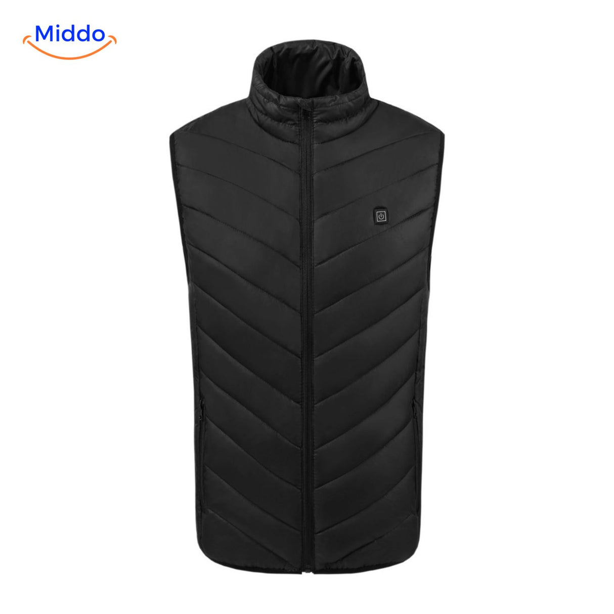 gilet chauffant usb noir modèle basique, zip fermé, vue de face