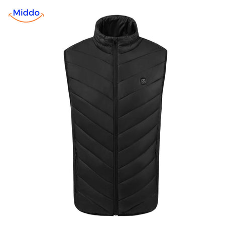 gilet chauffant usb noir modèle basique, zip fermé, vue de face