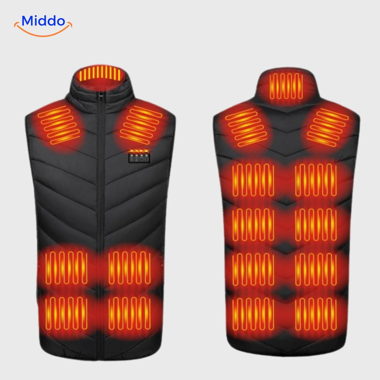 schéma de répartition optimale de la chaleur sur l'ensemble du gilet chauffant rechargeable