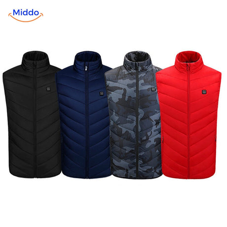 gilet chauffant usb présenté dans tous les coloris disponibles côte à côte