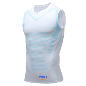 gilet de compression powervest coloris blanc et bleu pour améliorer posture et énergie