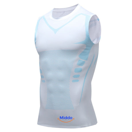 gilet de compression powervest coloris blanc et bleu pour améliorer posture et énergie