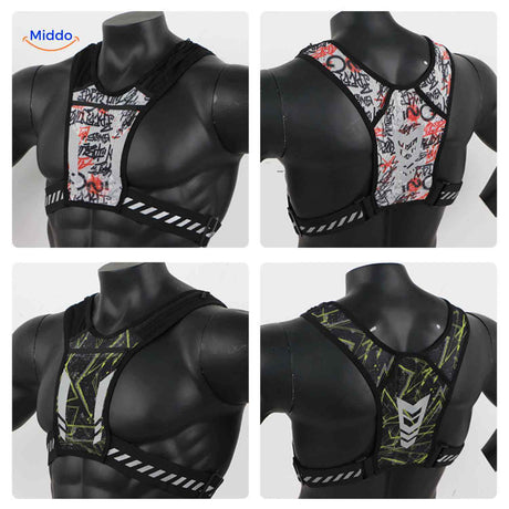 gilet de running avec motif graphique et bandes réfléchissantes, vue avant et arrière