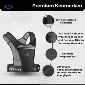 gilet running premium en néoprène respirant avec plusieurs poches zippées
