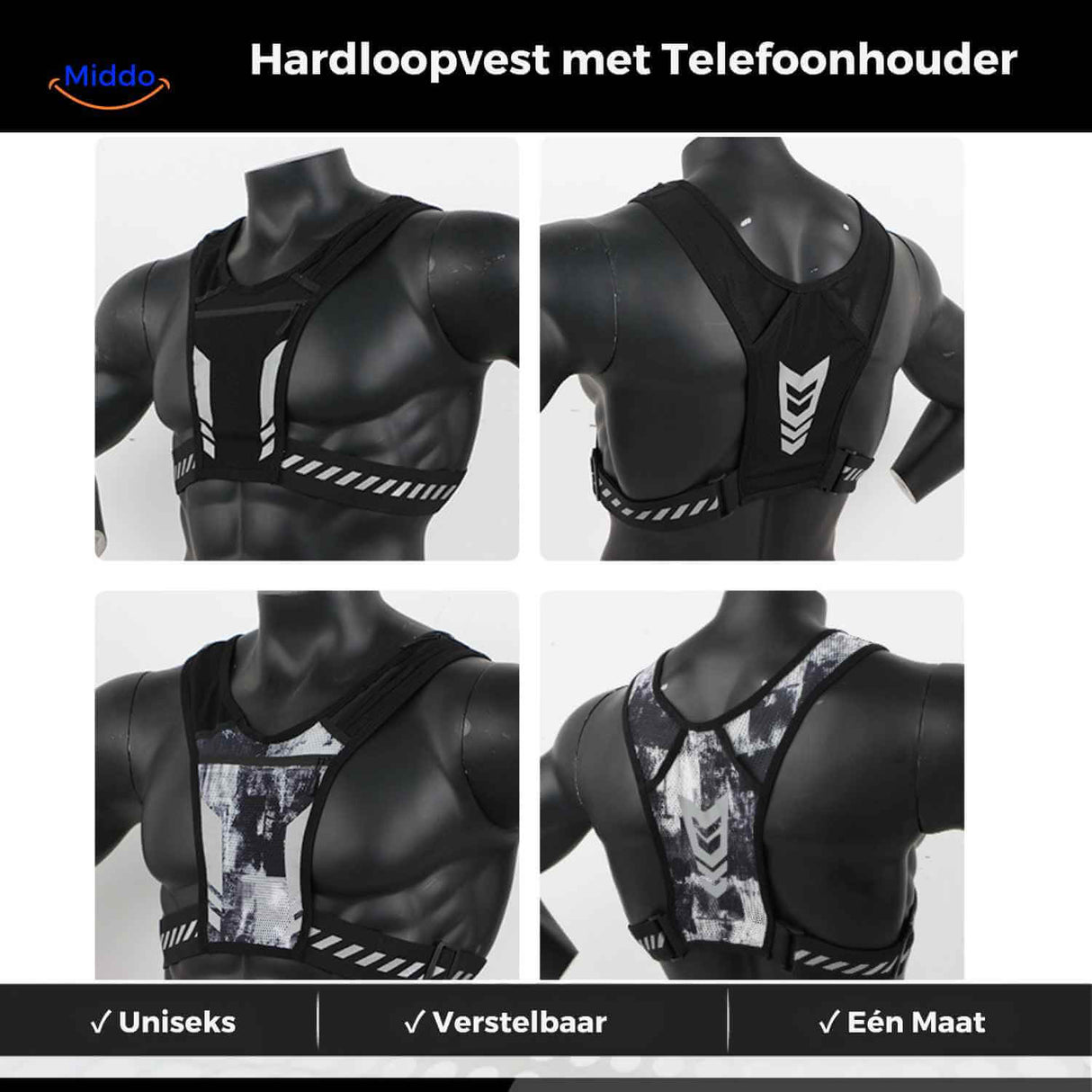 gilet de running unisexe réglable avec porte-téléphone pour homme et femme