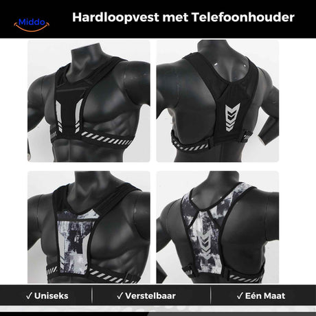 gilet de running unisexe réglable avec porte-téléphone pour homme et femme