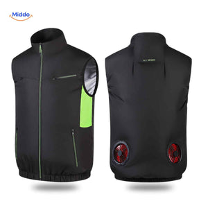 gilet de travail noir avec double ventilateurs integres et design sportif pour un confort maximum
