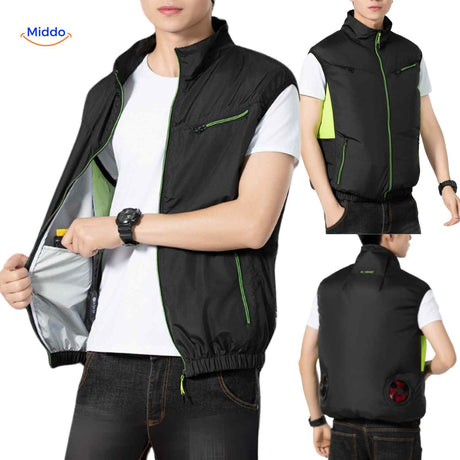 gilet de travail noir avec ventilateurs de refroidissement et poches zippees pour accessoires