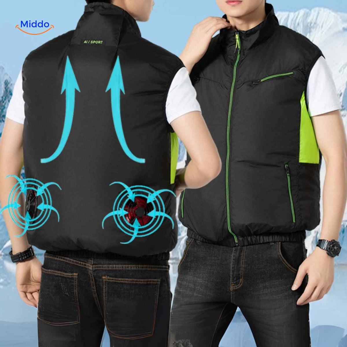 gilet de travail ventile noir avec flux d'air actif et systeme de refroidissement integre