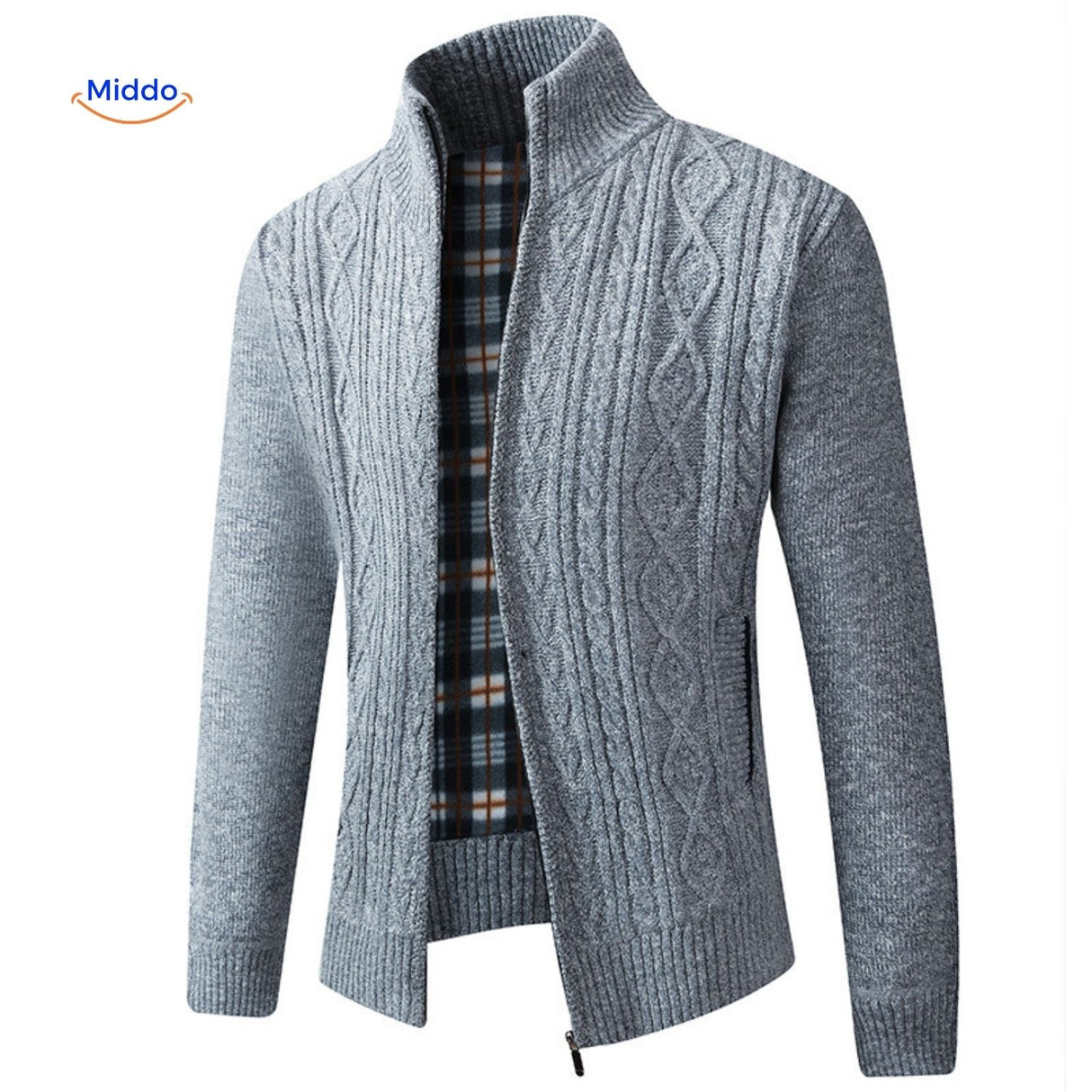 gilet tricoté doublé et chaud pour homme, coloris bleu-gris