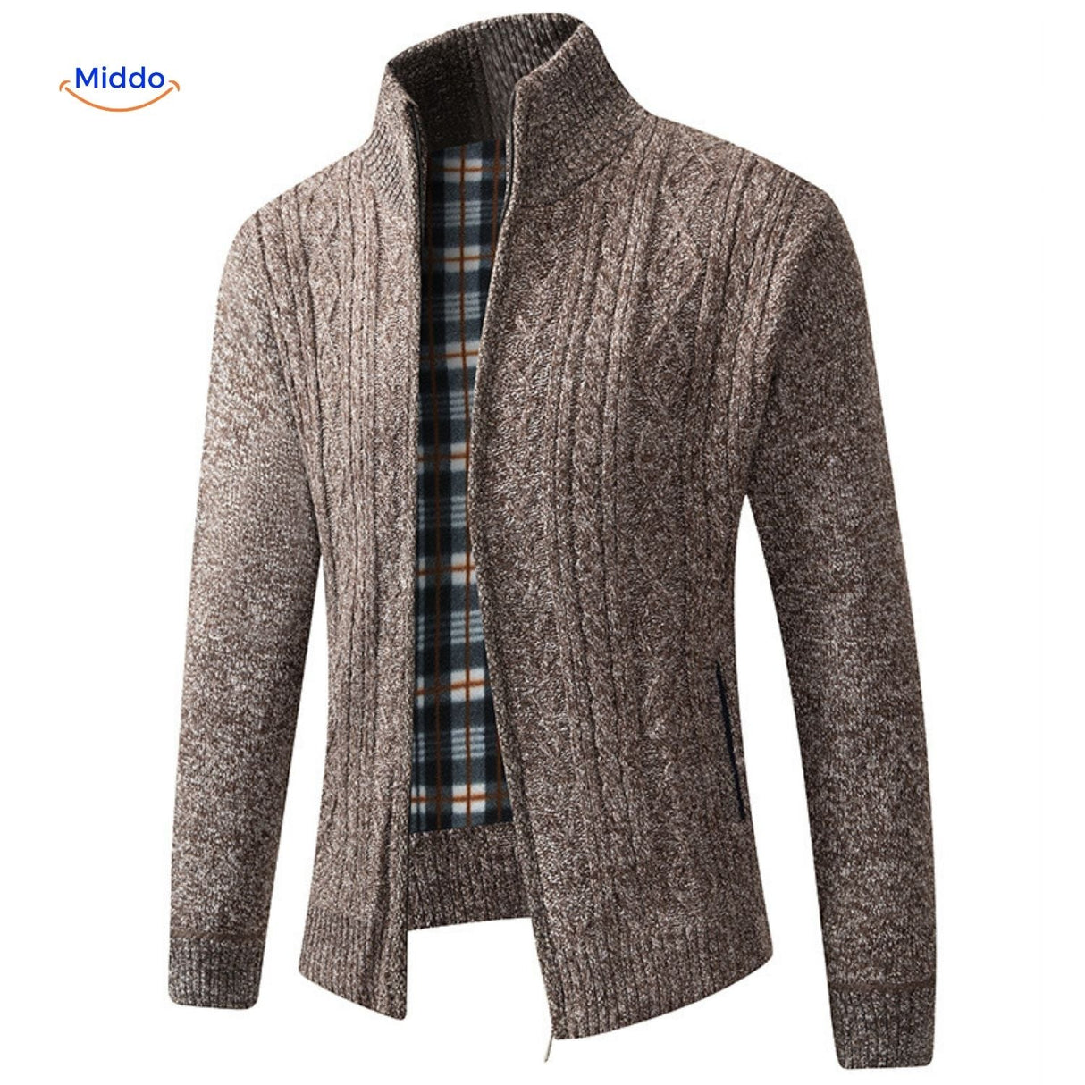 gilet tricoté doublé et chaud pour homme, vue de côté coloris marron