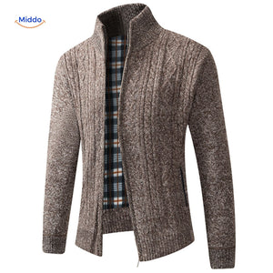 gilet tricoté doublé et chaud pour homme, vue de côté coloris marron