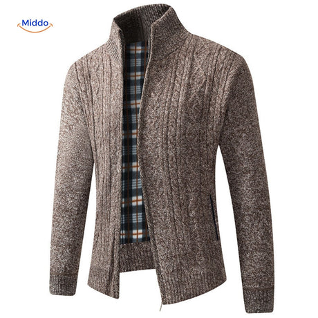 gilet tricoté doublé et chaud pour homme, vue de côté coloris marron