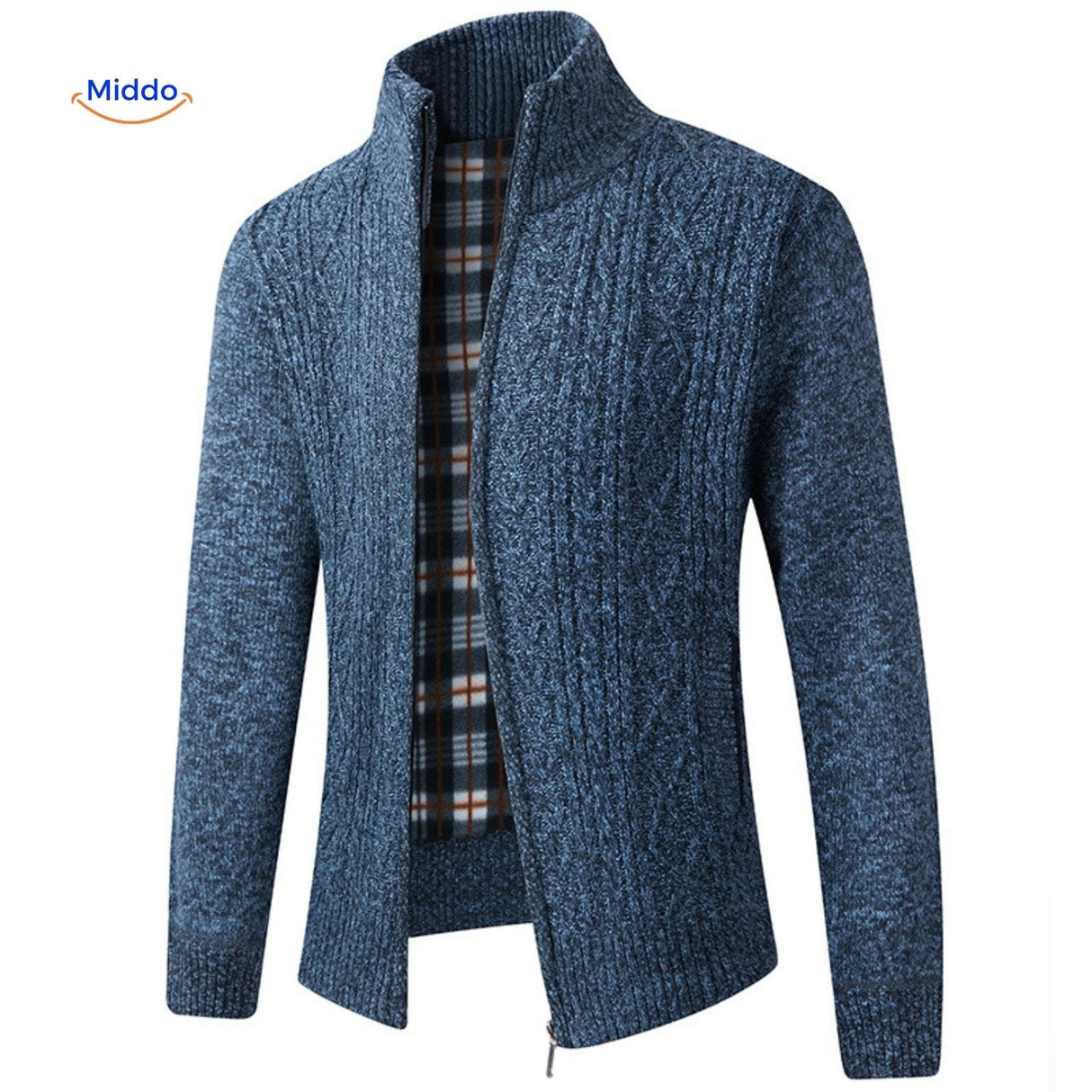 gilet tricoté doublé et chaud pour homme, ouvert vue de côté
