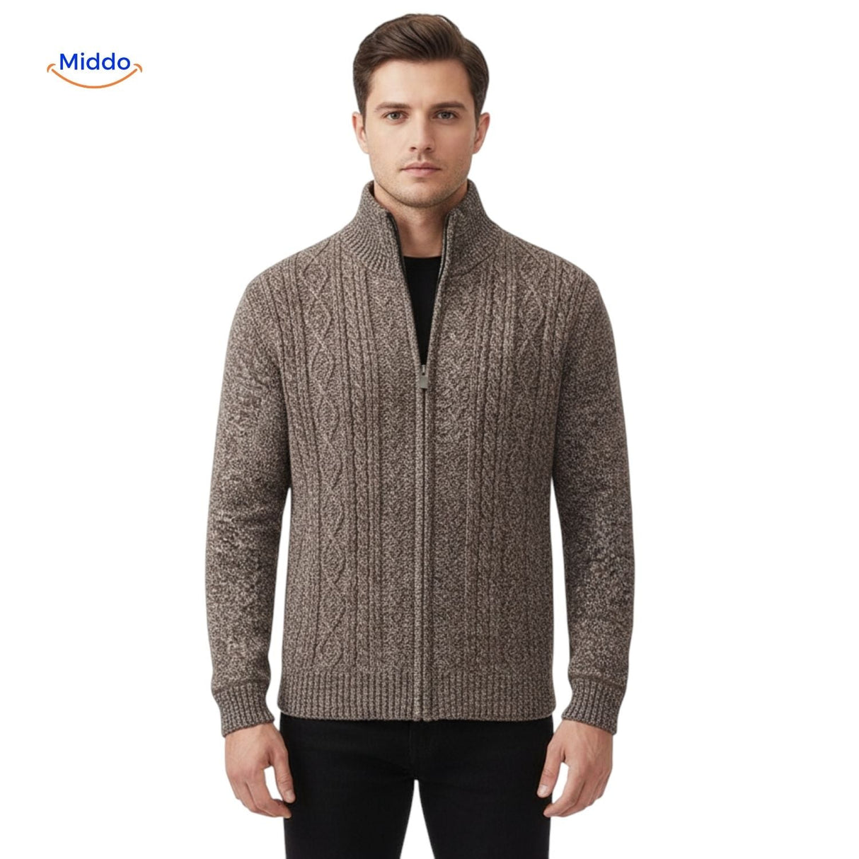 gilet tricoté homme vue complète de face, coloris marron