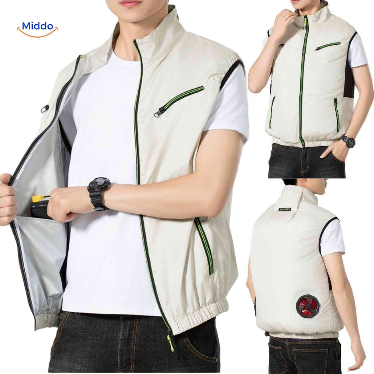 gilet sans manches respirant avec ventilateurs USB inclus et conception aeree pour les journees chaudes