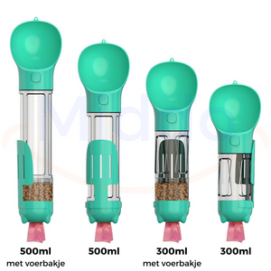 gourde pour chien turquoise en deux tailles : 300 ml et 500 ml côte à côte