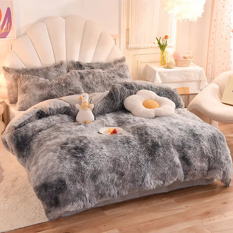 Parure de lit Teddy Fluffy en polaire, Tie-dye gris