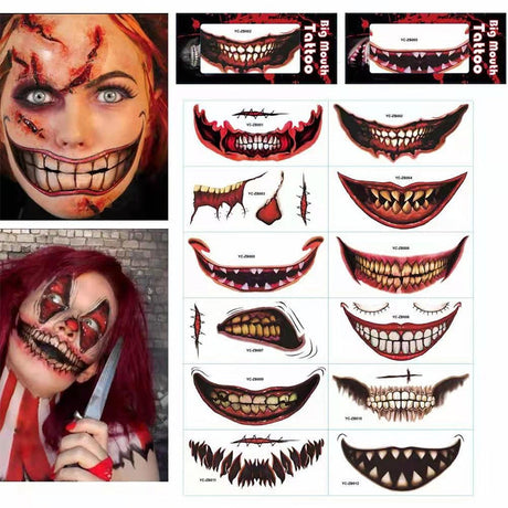 gros plan de divers tatouages bouche sourires sinistres pour halloween