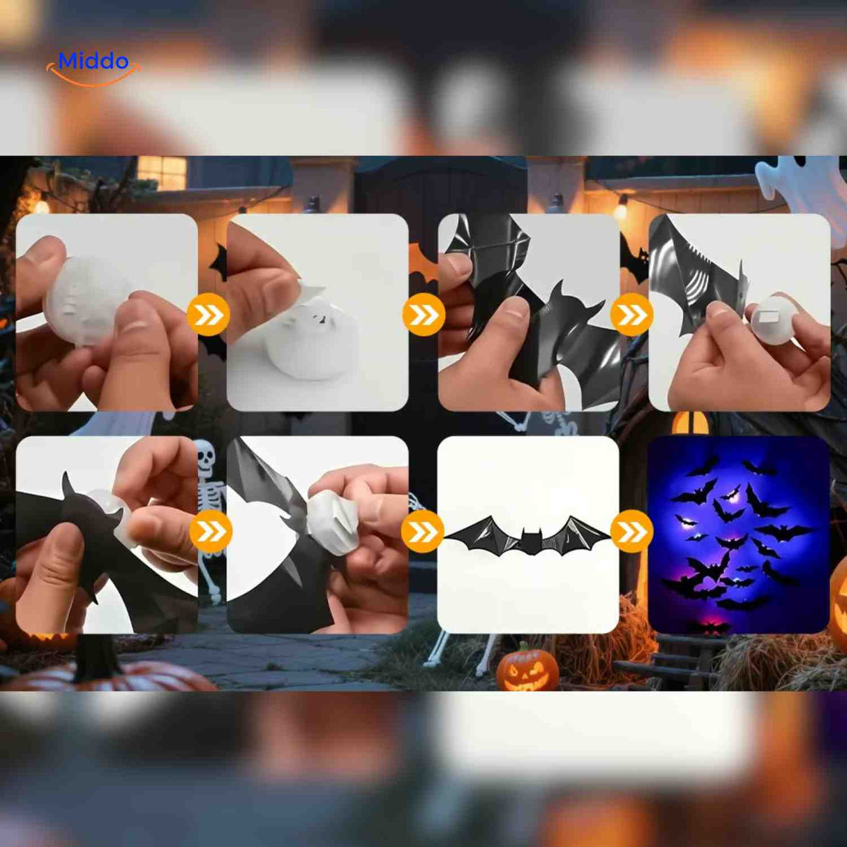 guide d'installation des chauves-souris 3d led halloween, instructions simples pour poser les stickers