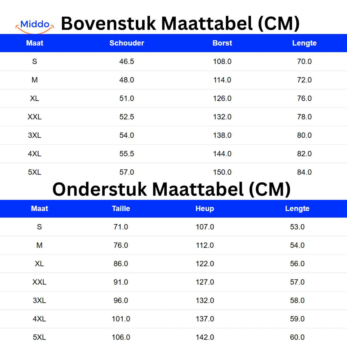 guide des tailles en centimètres pour le haut et le bas de l'ensemble homme 2 pièces
