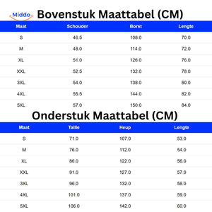 guide des tailles en centimètres pour le haut et le bas de l'ensemble homme 2 pièces