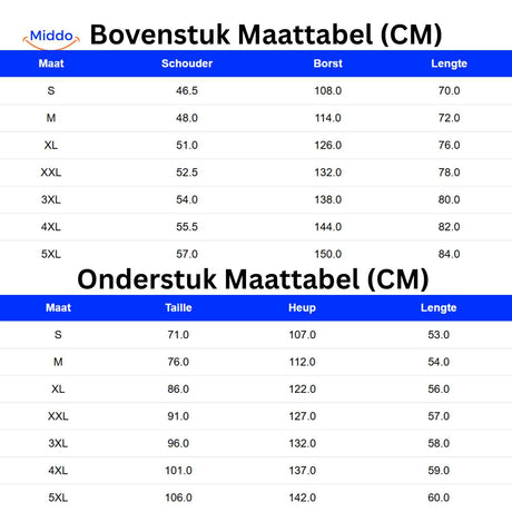 guide des tailles en centimètres pour le haut et le bas de l'ensemble homme 2 pièces