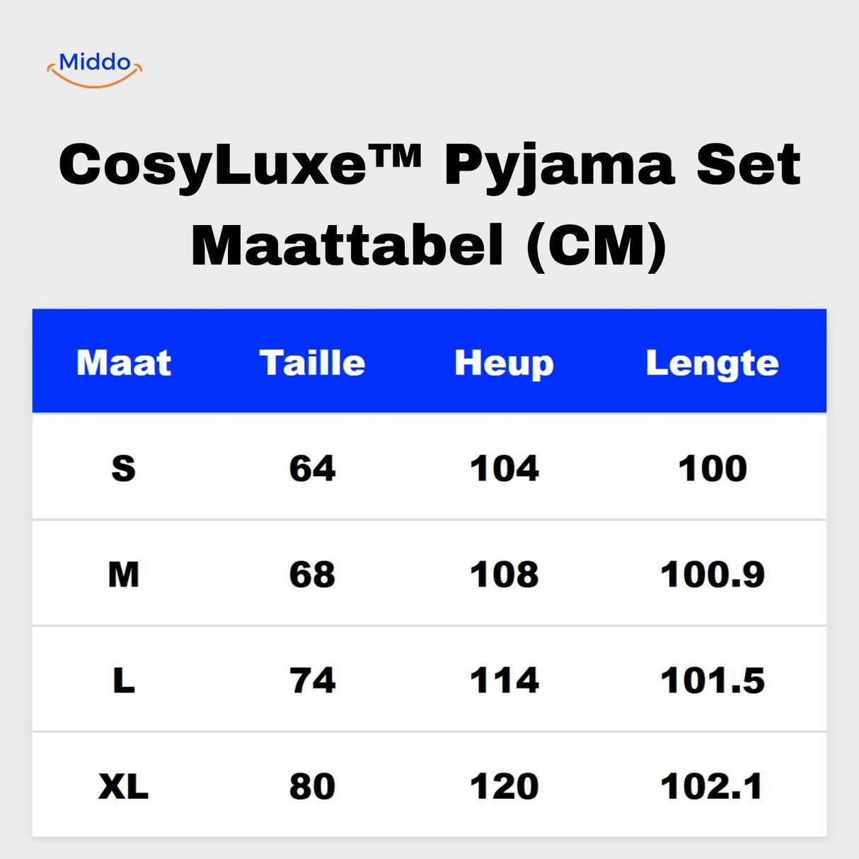 guide des tailles de l'ensemble pyjama polaire du S au XL avec mesures en centimètres