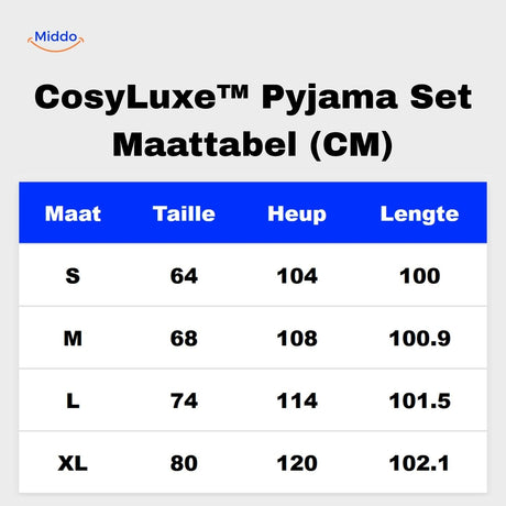 guide des tailles de l'ensemble pyjama polaire du S au XL avec mesures en centimètres