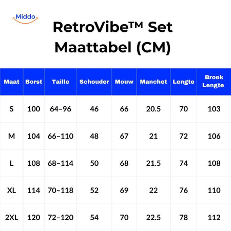 guide des tailles du survêtement rétro 80s, tableau comparatif en centimètres pour bien choisir sa taille