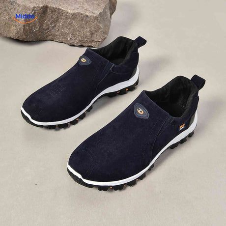 Chaussures homme Stridex à enfiler en suède, bleu marine, vue de dessus, vue 15
