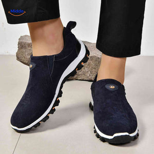 Chaussures homme Stridex à enfiler en suède, bleu marine, vue avant, vue 2