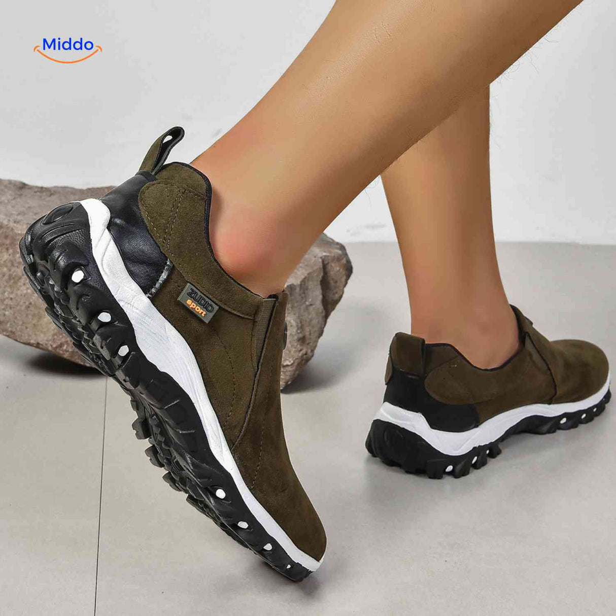Chaussures homme Stridex à enfiler en suède, vert olive, vue 8